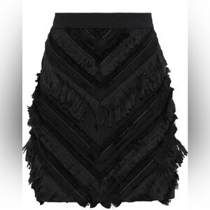 Balmain - black mini chevron fringe skirt